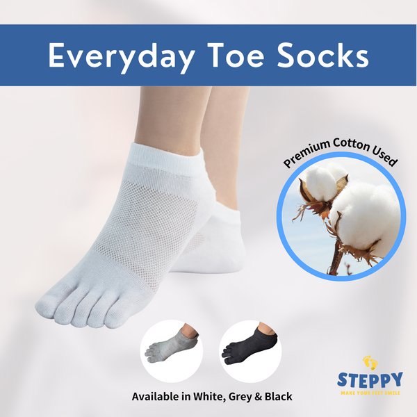 Steppy everyday toe socks are using premium cotton