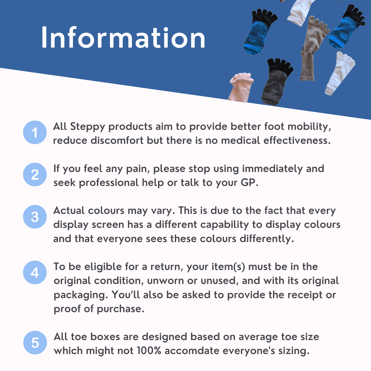 Steppy toe sock detail information 