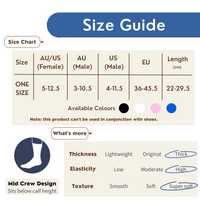 Steppy toe spacer socks size chart