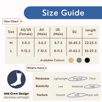 Steppy wool toe socks size chart